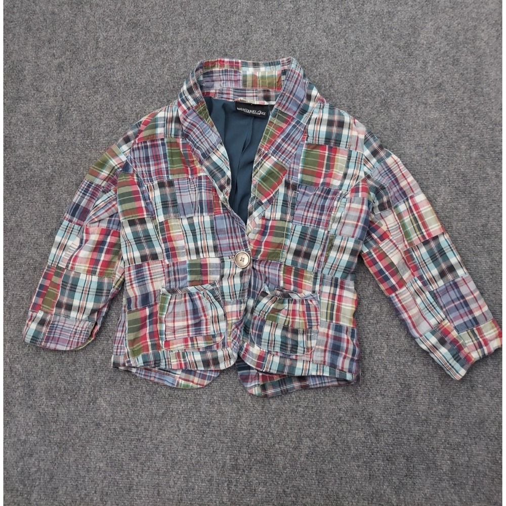 Monterey Bay Jacket Blazer Womens 8 Multicolor Madras Plaid Patchwork Cotton